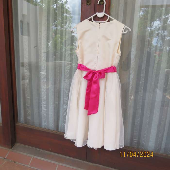 light cream size 28 dress in polyester satin with glam tulle overlay skirt