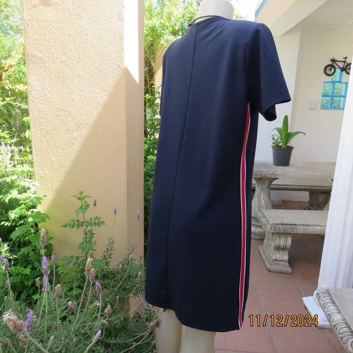Navy stretch polyester slip over short sleeve dress