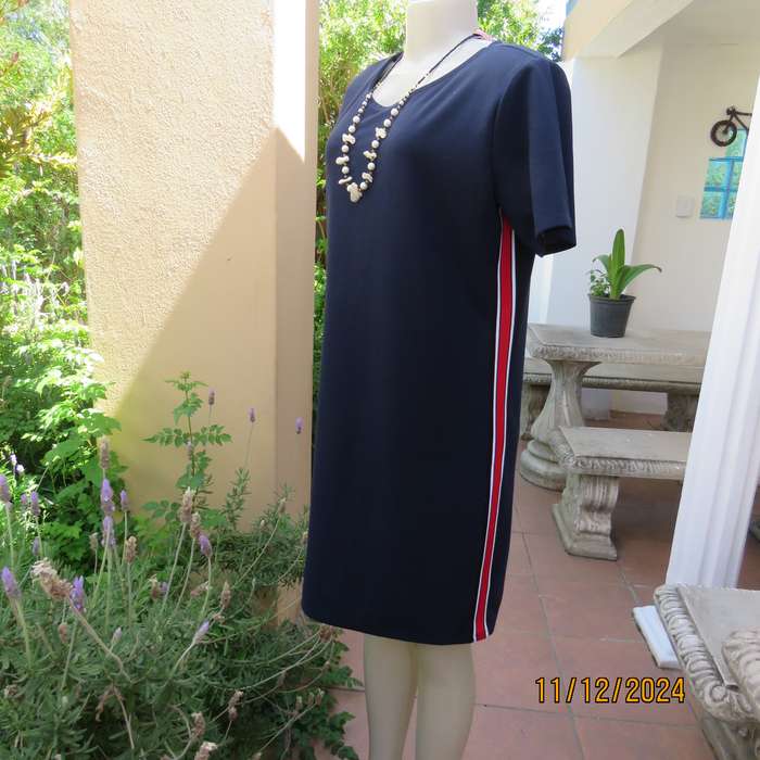 Navy stretch polyester slip over short sleeve dress