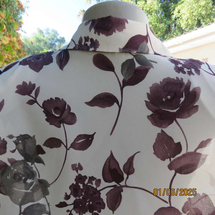 BY DESIGN rich cream long sleeves top  with burgundy-grey roses. Size 38-40