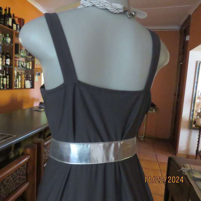BALADU smoke grey stretch polyester smart casual dress.High-low seamline. Size 38.Cross over bust.