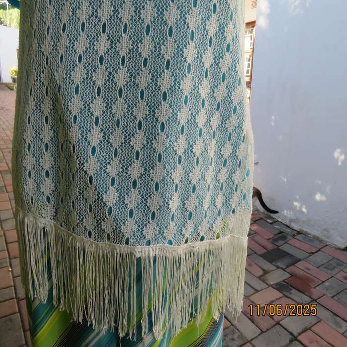 White lace knit polyester fringed gilet open hanging in size 34 by RED