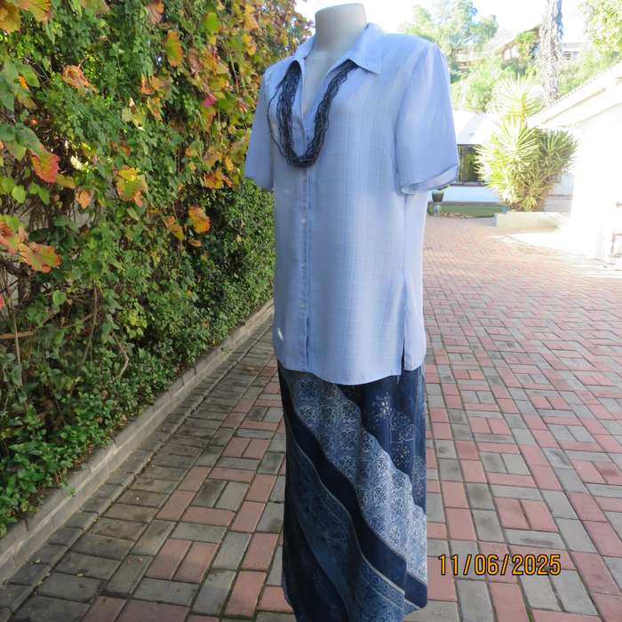 SUCCESS STORY skyblue check pattern opaque polyester short sleeve top. Size 38