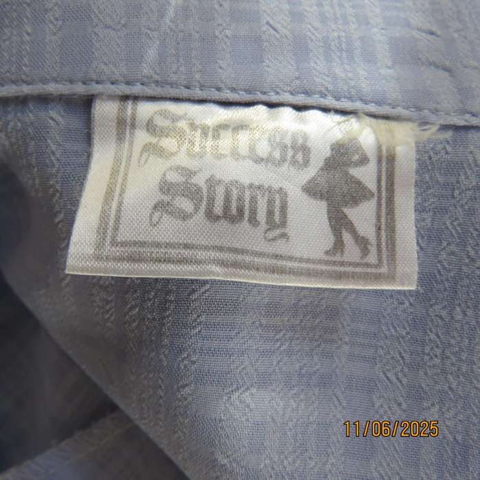 SUCCESS STORY skyblue check pattern opaque polyester short sleeve top. Size 38