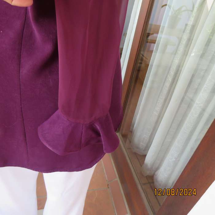 Pretty boutique made purple poly-satin top with long chiffon sleeves. Size 36. As new
