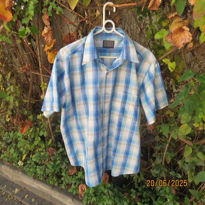 GEORGIO men's short sleeve blue-white-tan check shirt from Australia. Size L