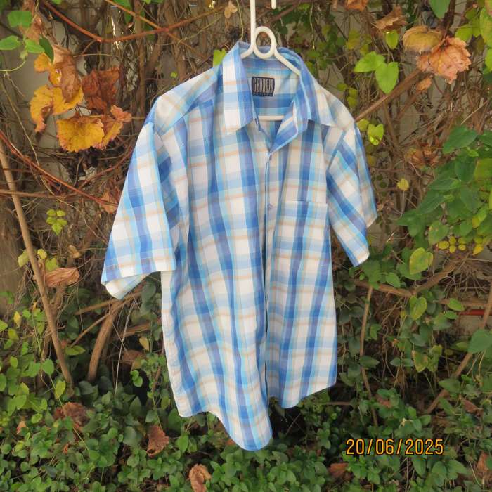GEORGIO men's short sleeve blue-white-tan check shirt from Australia. Size L