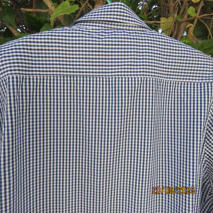 OR long sleeve navy-white check men's shirt in polycotton size medium.