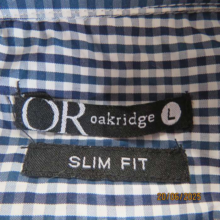 OR long sleeve navy-white check men's shirt in polycotton size medium.