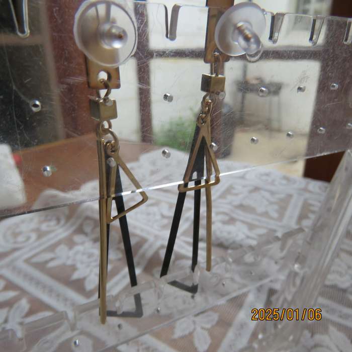 Pair long dainty black and gold triangle earrings. 7cm long New item.