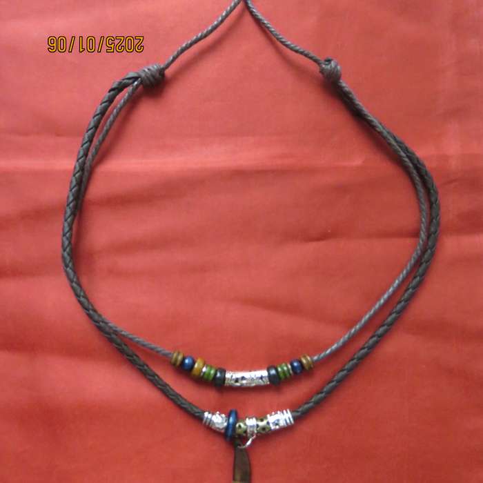 Stunning Men's ethnic necklace with double string -tooth-beads and other decoration. Adjustable. New