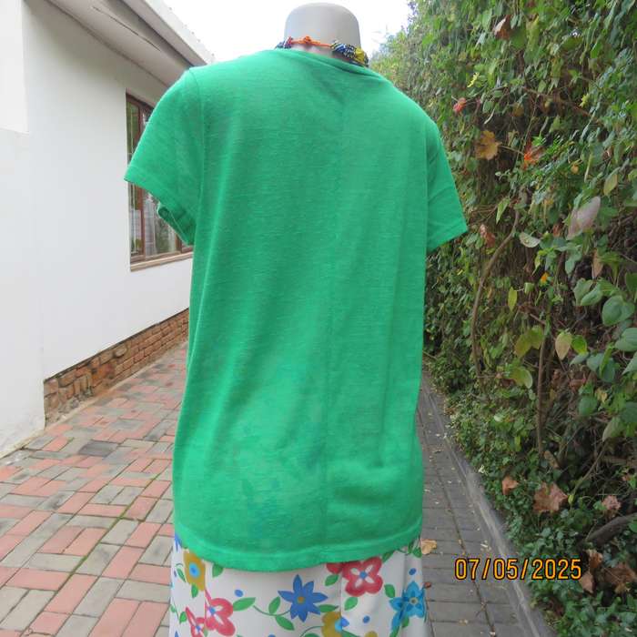 Green capped sleeve textured stretch polyester top