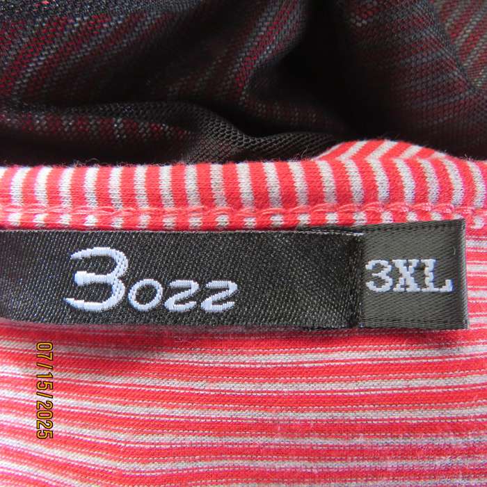 BOZZ long summer slip over sleeveless top in grey-red strip with sheer black overlay. Size 46