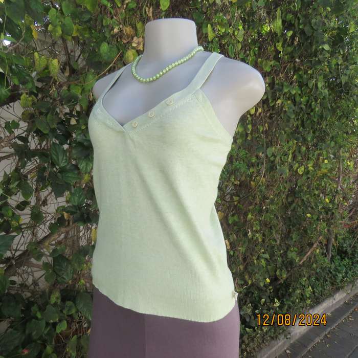 Soft mint green cotton/polyamide stretch knitted size 34 top by PURE. V front.Button decor. As new
