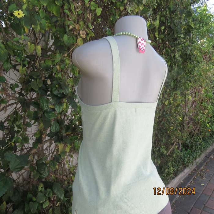 Soft mint green cotton/polyamide stretch knitted size 34 top by PURE. V front.Button decor. As new