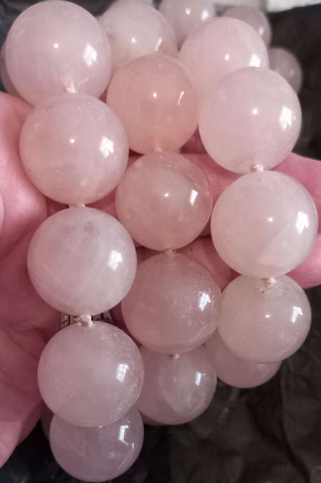 Antique Stunning Chinese Style Rose Quartz Long Necklace. Heavy.