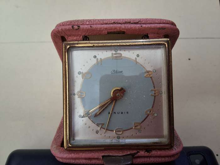 Antique Kaiser Germany 2 Rubis Pink Cased Travel Clock - Not Working