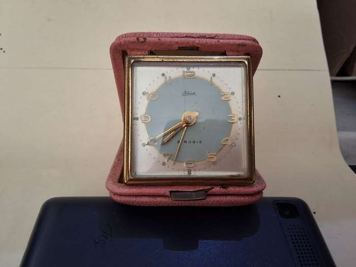 Antique Kaiser Germany 2 Rubis Pink Cased Travel Clock - Not Working