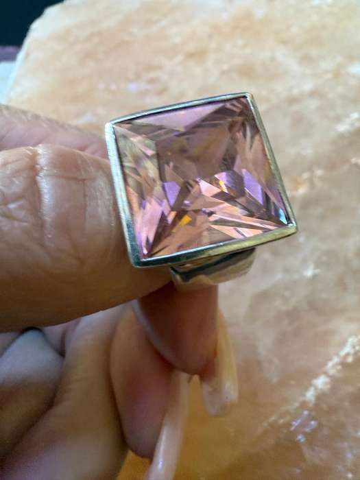 Sterling silver huge pink stone ring