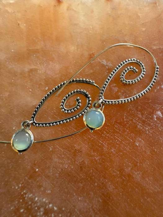Sterling silver chalcedony spiral earrings
