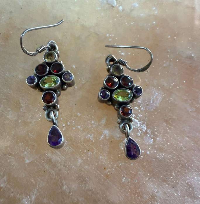 Sterling silver multi stone earrings