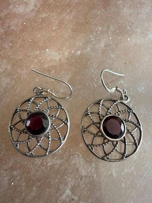 Sterling silver red stone earrings