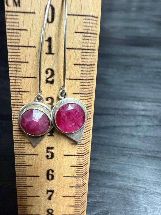 Sterling silver rough ruby stone earrings