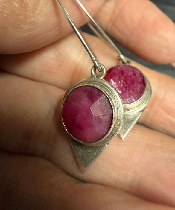 Sterling silver rough ruby stone earrings