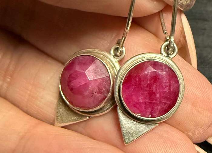 Sterling silver rough ruby stone earrings