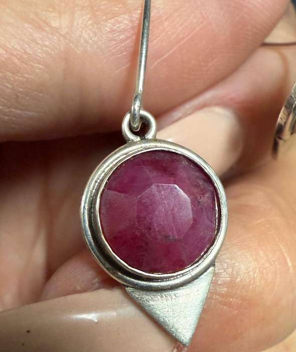 Sterling silver rough ruby stone earrings