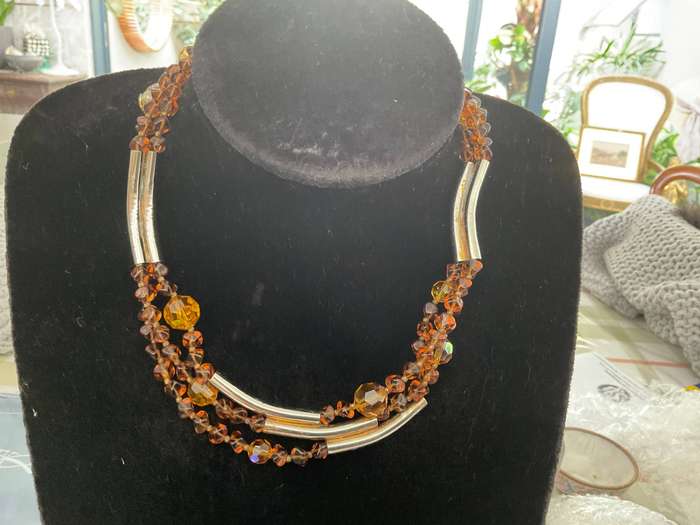 A vintage Vendome couturier amber coloured  white metal necklace