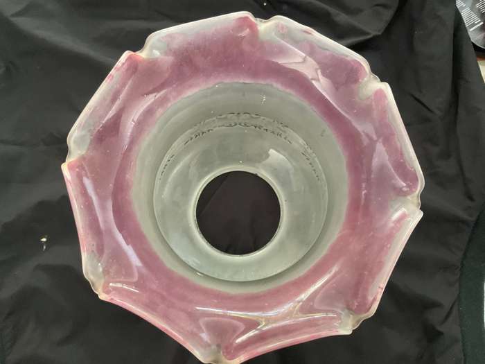 Victorian tulip styled white with pink rimed oil lamp shade
