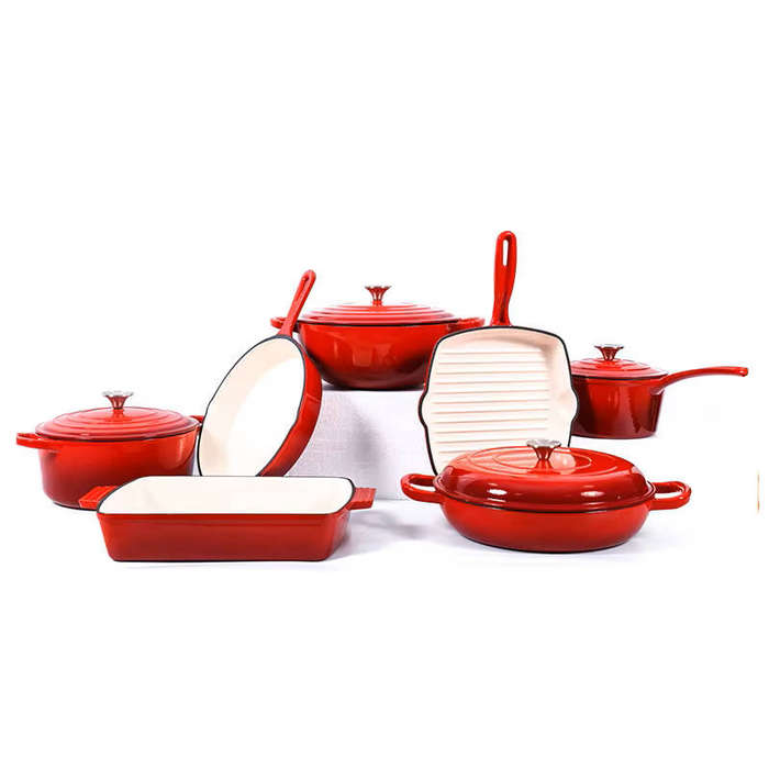 11 pc Cast Iron Non-stick Casserole Cooking Soup, Stock Pots & Pans Set