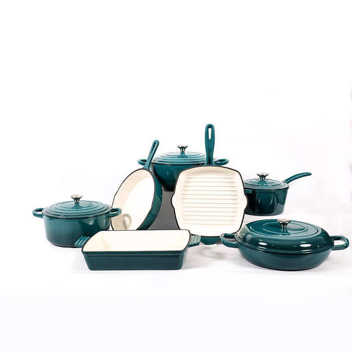 11 pc Cast Iron Non-stick Casserole Cooking Soup, Stock Pots & Pans Set