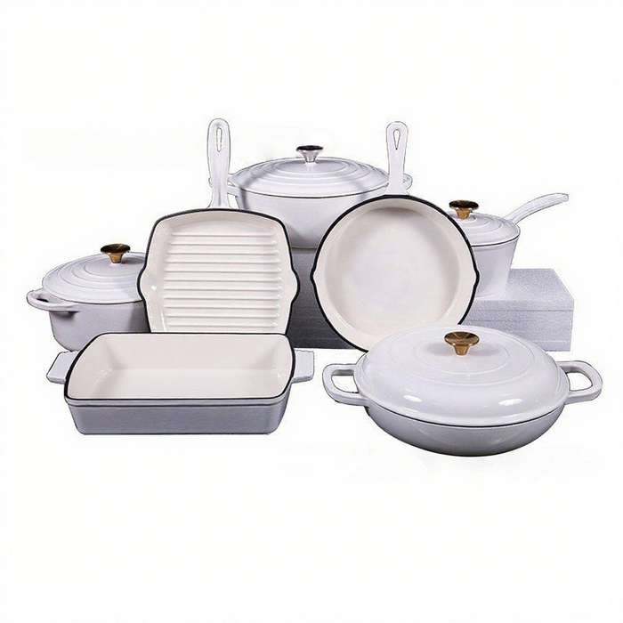 11 pc Cast Iron Non-stick Casserole Cooking Soup, Stock Pots & Pans Set