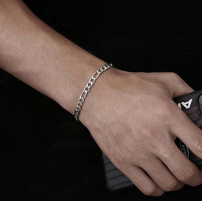5mm Men's Figaro Link Silver Plated Stainless Steel Bracelet
