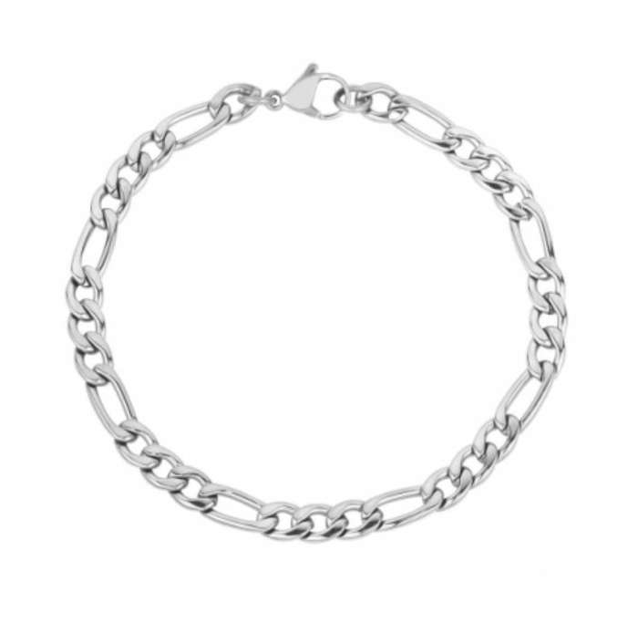 5mm Men's Figaro Link Silver Plated Stainless Steel Bracelet