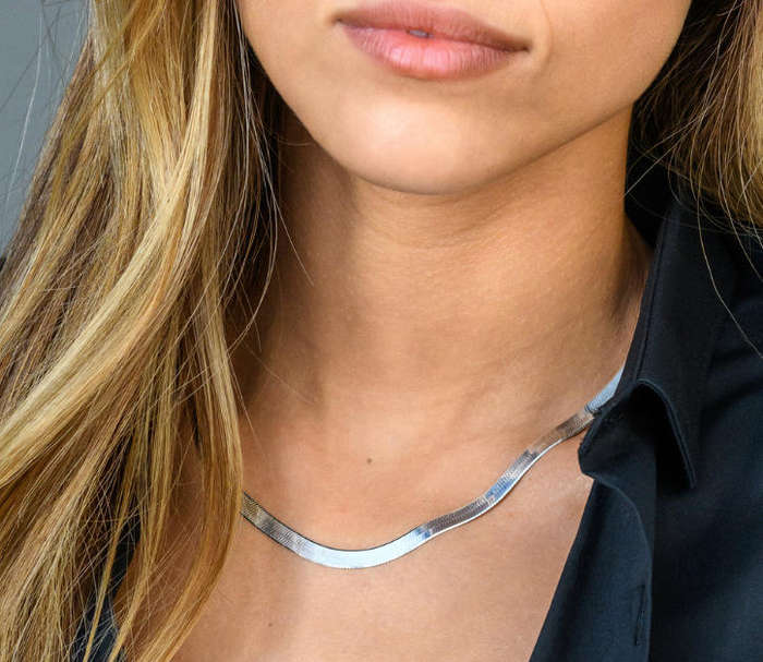5mm Wide Herringbone Snake Necklace  Silver Plated Stainless Steel, Non-Tarnish