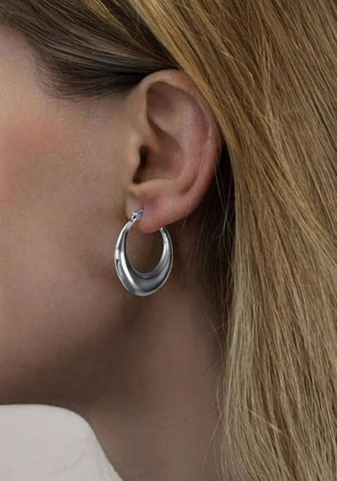 Lightweight Hollow 925 Silver Moon Hoop Earrings in Jewellery Gift Box
