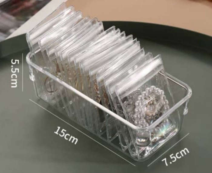 Clear Jewellery Storage Box with 20 x Antioxidation Ziplock Pouches