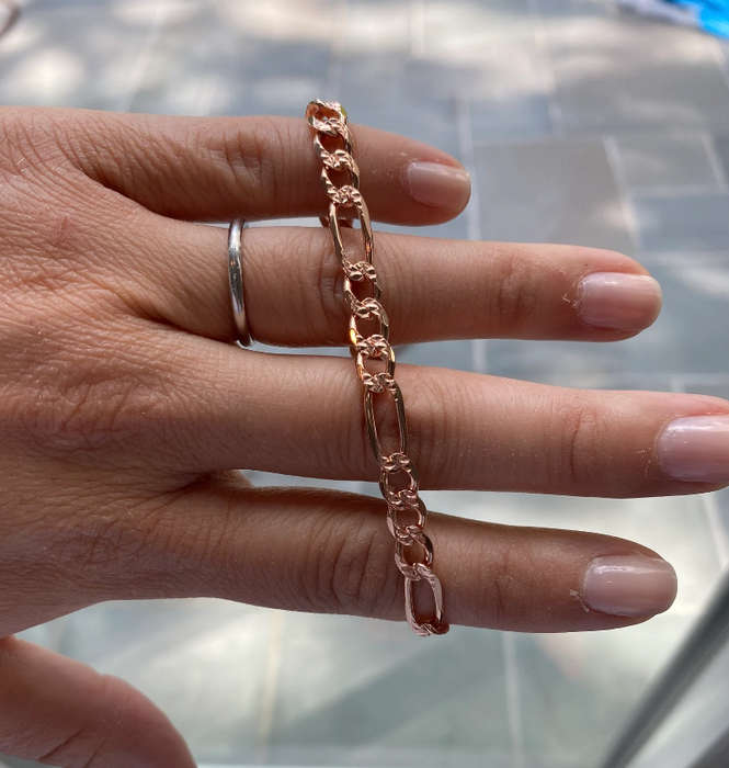 Ladies Cuban Figaro Bracelet Stainless Steel Rose Gold Colour