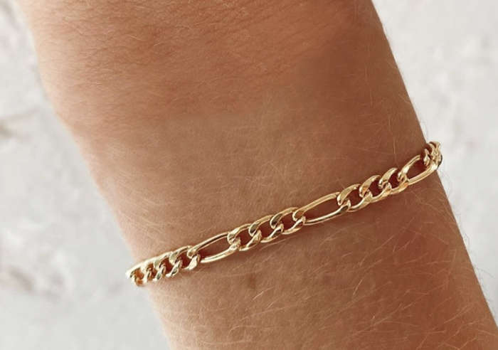 Ladies Cuban Figaro Bracelet Stainless Steel Rose Gold Colour