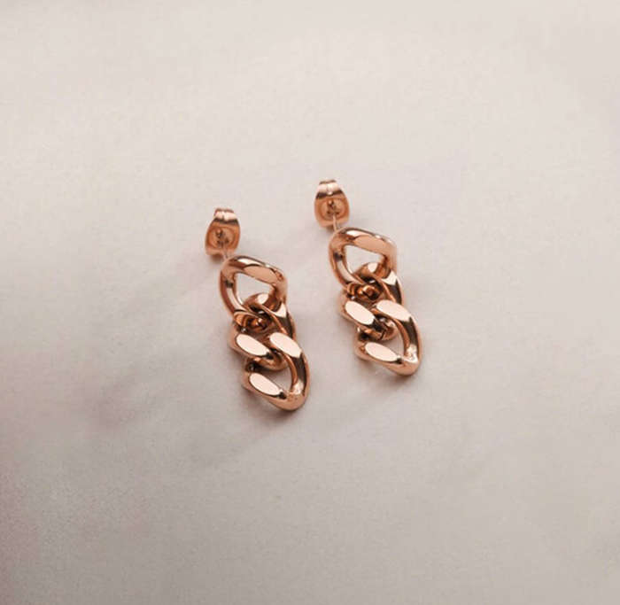 Rose Gold Plated Stainless Steel Cuban Link Drop Earrings for Women in Jewellery Gift Box