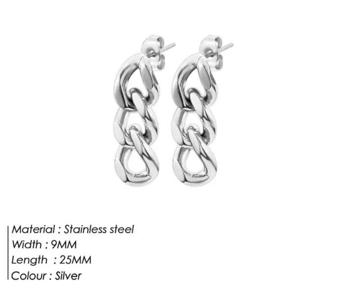 Silver Plated Stainless Steel Cuban Link Drop Earrings for Women in Jewellery Gift Box