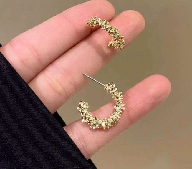 Gold Colour Textured Cuff Hoop Earrings