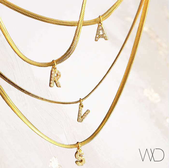 Gold Colour Stainless Steel Charm Snake / Herringbone Pendant Necklace in Jewellery Gift Box