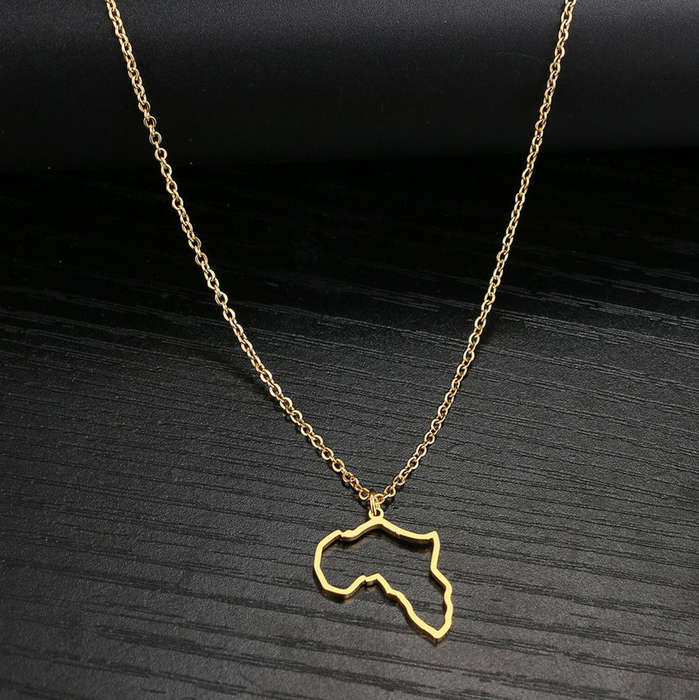 Hollow Map of Africa Gold Plated Non Tarnish Stainless Steel Pendant Necklace