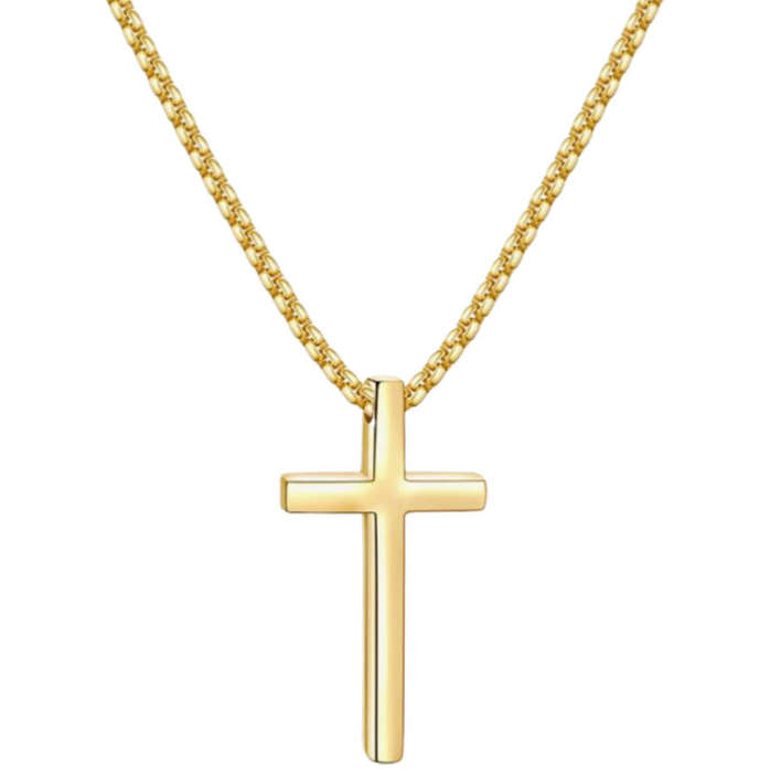 Cross Necklace for Men  316L Durable Stainless Steel Pendant in Gold on 60cm Box Chain