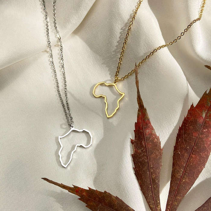 Hollow Map of Africa Gold Plated Non Tarnish Stainless Steel Pendant Necklace