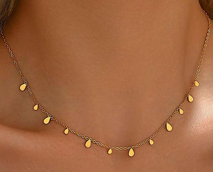 Gold Plated Teardrop Charm Necklace | Gold Plated Stainless Steel
